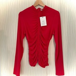 A.L.C Long Sleeve Mesh Ruched Top
-Color: Fuchsia Hot Pink / Red 
-Size L